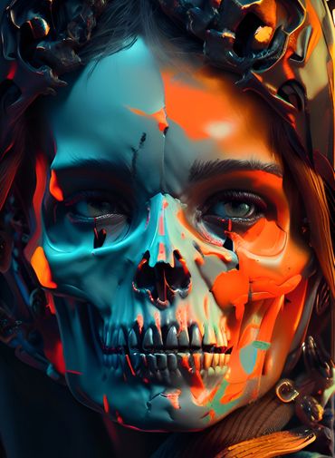 Watercolor woman, skull, tattoo concept