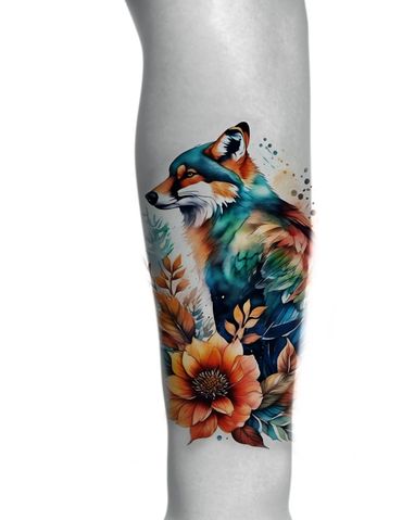 Watercolor fox tattoo concept