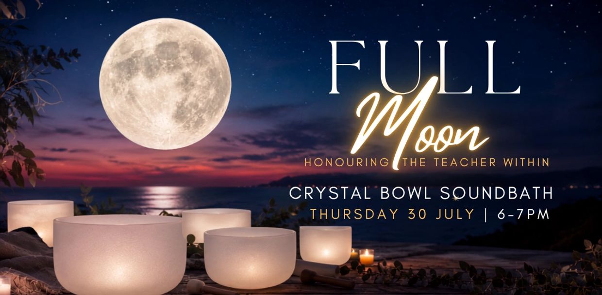 Full Moon Crystal Bowl Soundbath event at sunset.