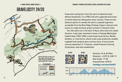 Map and details of Gravelocity 24/20 gravel cycling routes in Virginia's Blue Ridge.