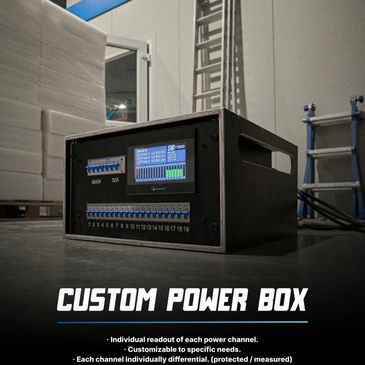 Custom power box with multiple channels and digital readout in an industrial setting.