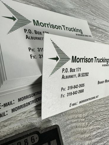 Morrison Trucking Foil Stamped Embossed Business Cards in Alburnett, Iowa