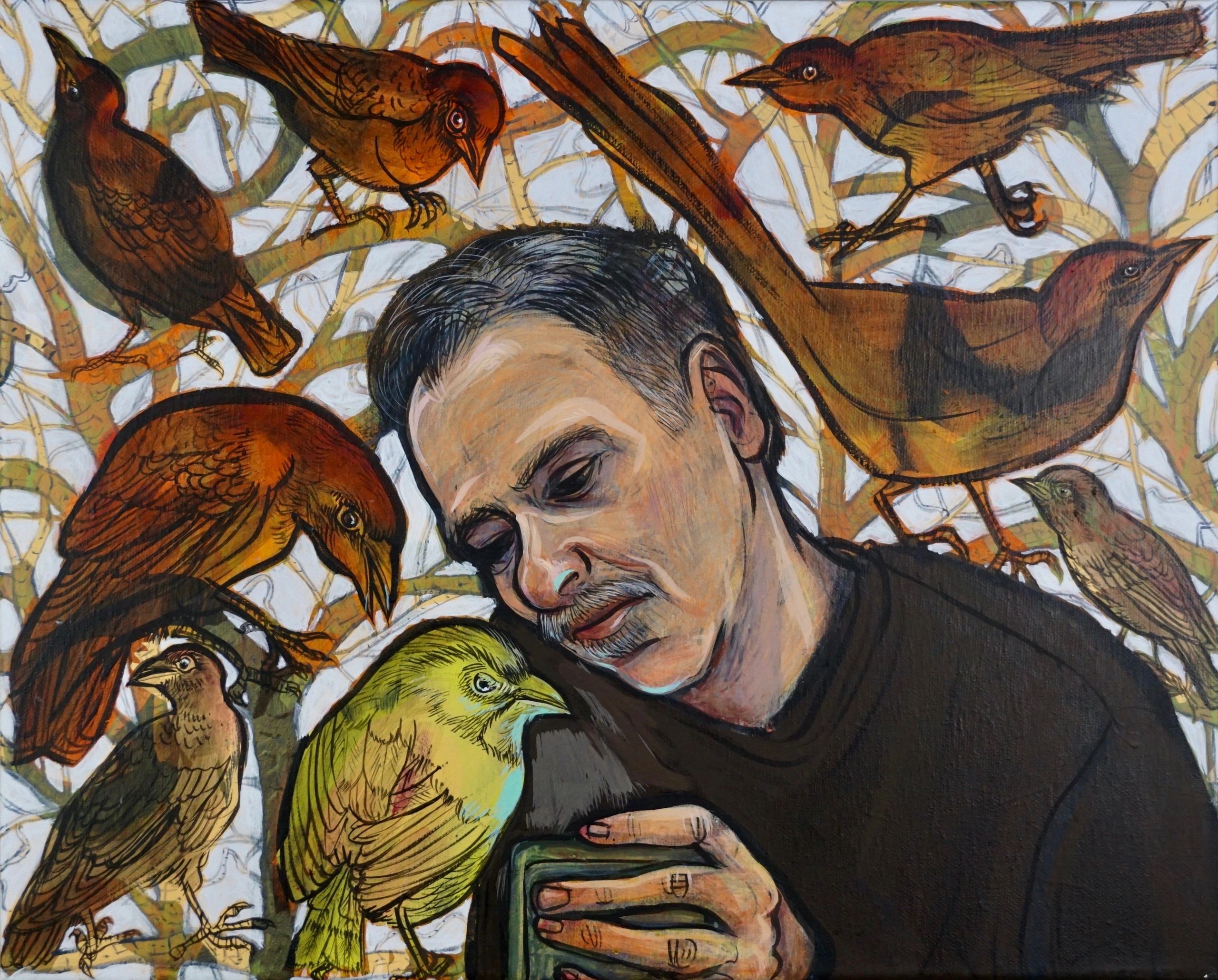 Les in Winter with Birds
gouache & acrylic on canvas, 40x50cm, 2020