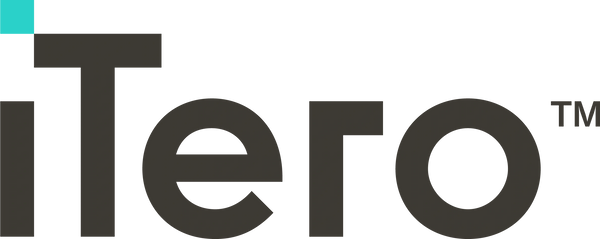 iTero logo with a turquoise square and bold black letters.
