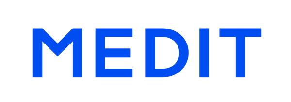 Blue text spelling MEDIT on black background.