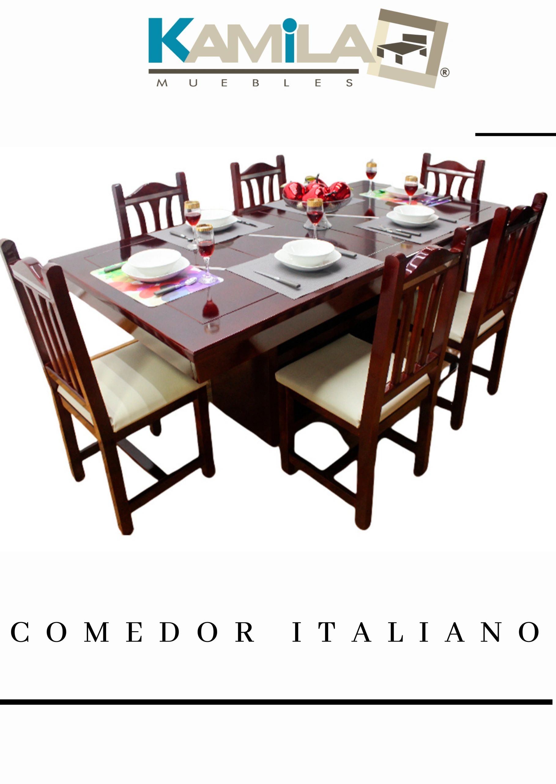 comedor de madera color cipres de pino para personas que gustan comer en familia. Sillas con acero.