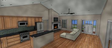 vaulted ceilings, open floor plan, cozy fireplace