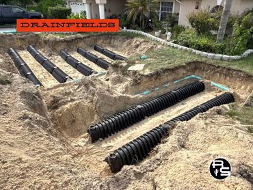 New septic drainfield installation for residential wastewater system
