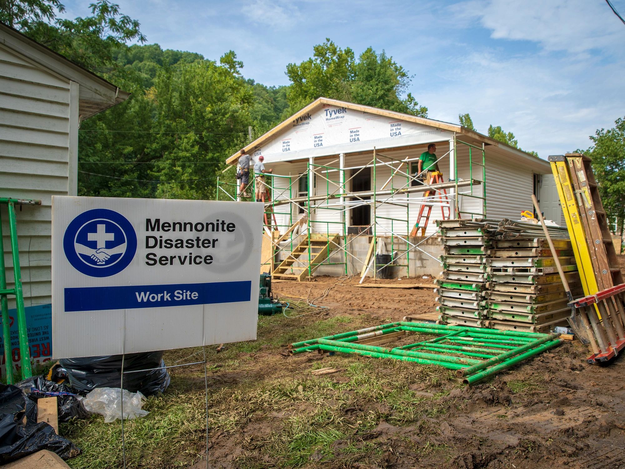 Mennonite Disaster Services volunteers working on rebuilding a home.