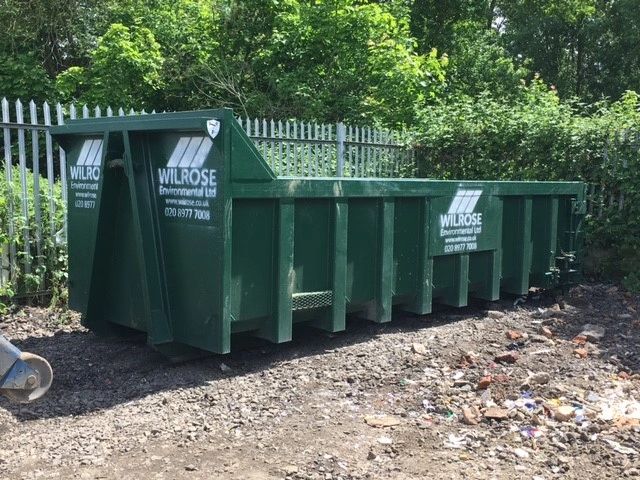 20yd rolonoff skip bin with low sides and large waste volume.