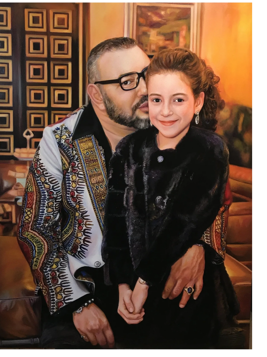 Institutional portrait of His Majesty the King of Morocco Mohamed VI and his daughter Princess Laila