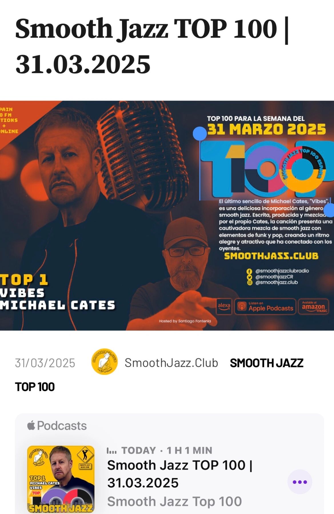 Michael Cates , Jazz Saxophonist is #1 Smooth Jazz Club. Latin America.