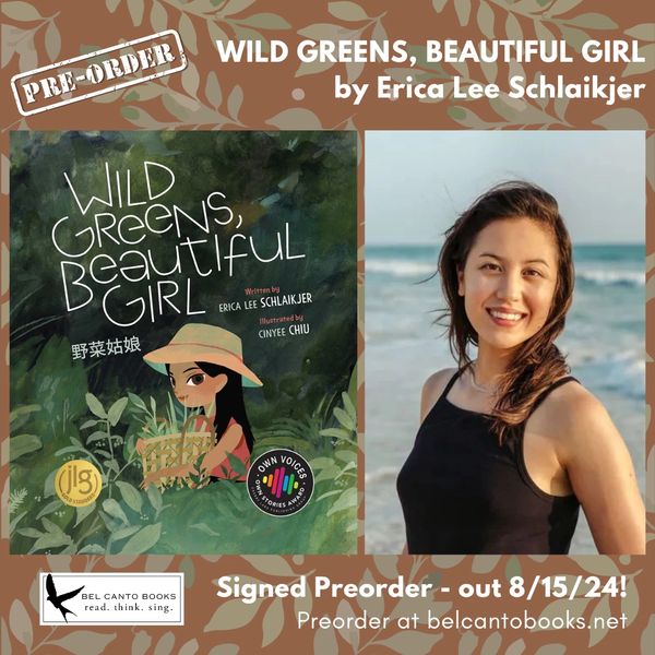 WILD GREENS,BEAUTIFUL GIRL book cover and Erica Lee Schlaikjer author photo