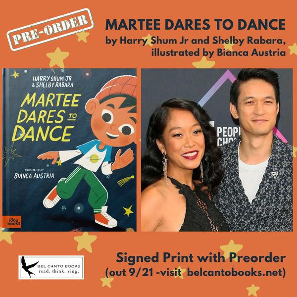 MARTEE DARES TO DREAM book cover and author photo of Harry Shum Jr and Shelby Rabara