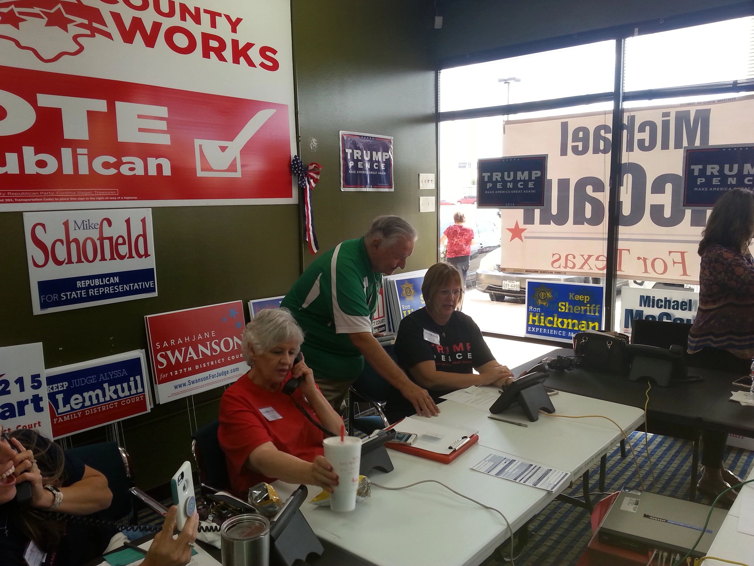 Volunteers manning telephones and helping coordinate campaign events.
