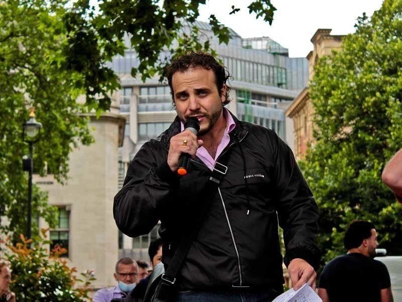 Wolfgang Douglas, Parliament Square Westminster London. Public speaking on Human Rights Violations.