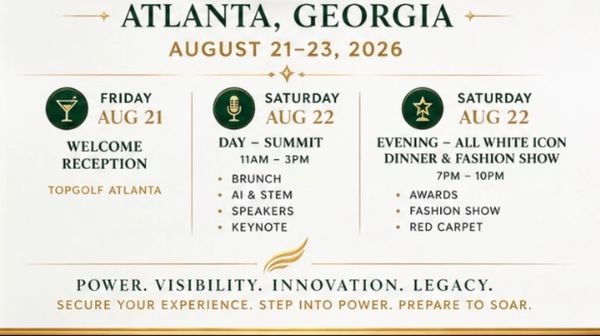 Event schedule for Atlanta, Georgia, August 21-23, 2026, featuring receptions, summits, and dinners.
