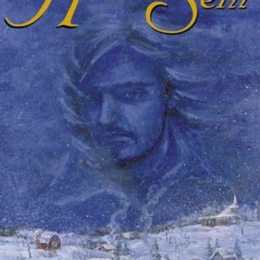 Book cover of 'Heaven Sent' by Alison Longstaff with a snowy village and a man's face in the sky.