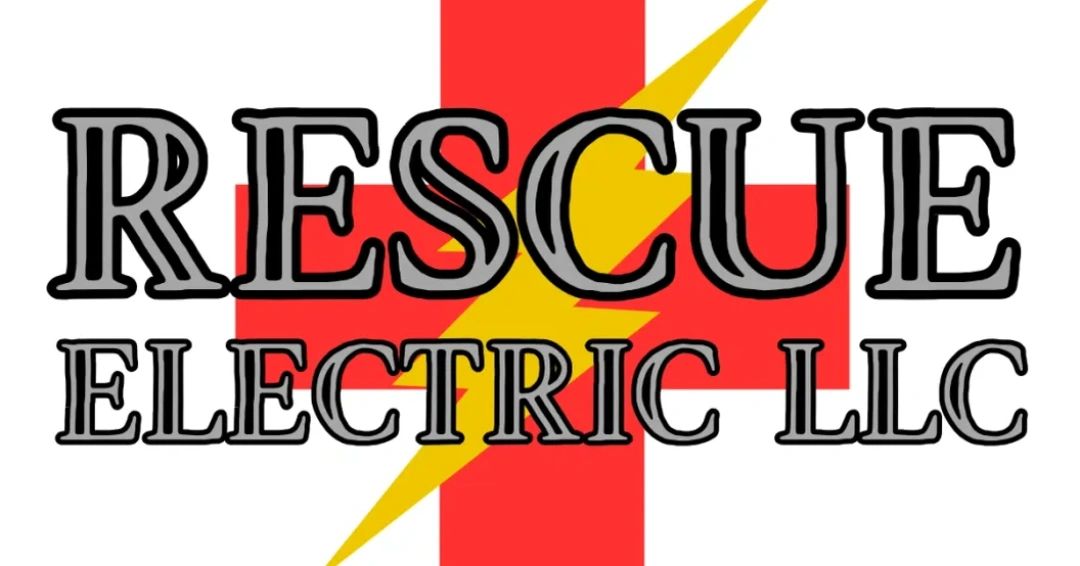 Logo of Rescue Electric LLC with a red cross and yellow lightning bolt.