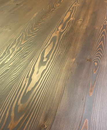 Old Growth Douglas Fir table surface stained with Mocha.