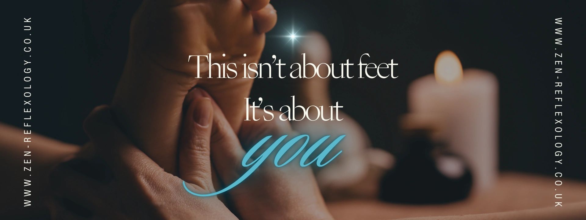 Close-up of a foot massage with a calming candle in the background, emphasizing personal care.