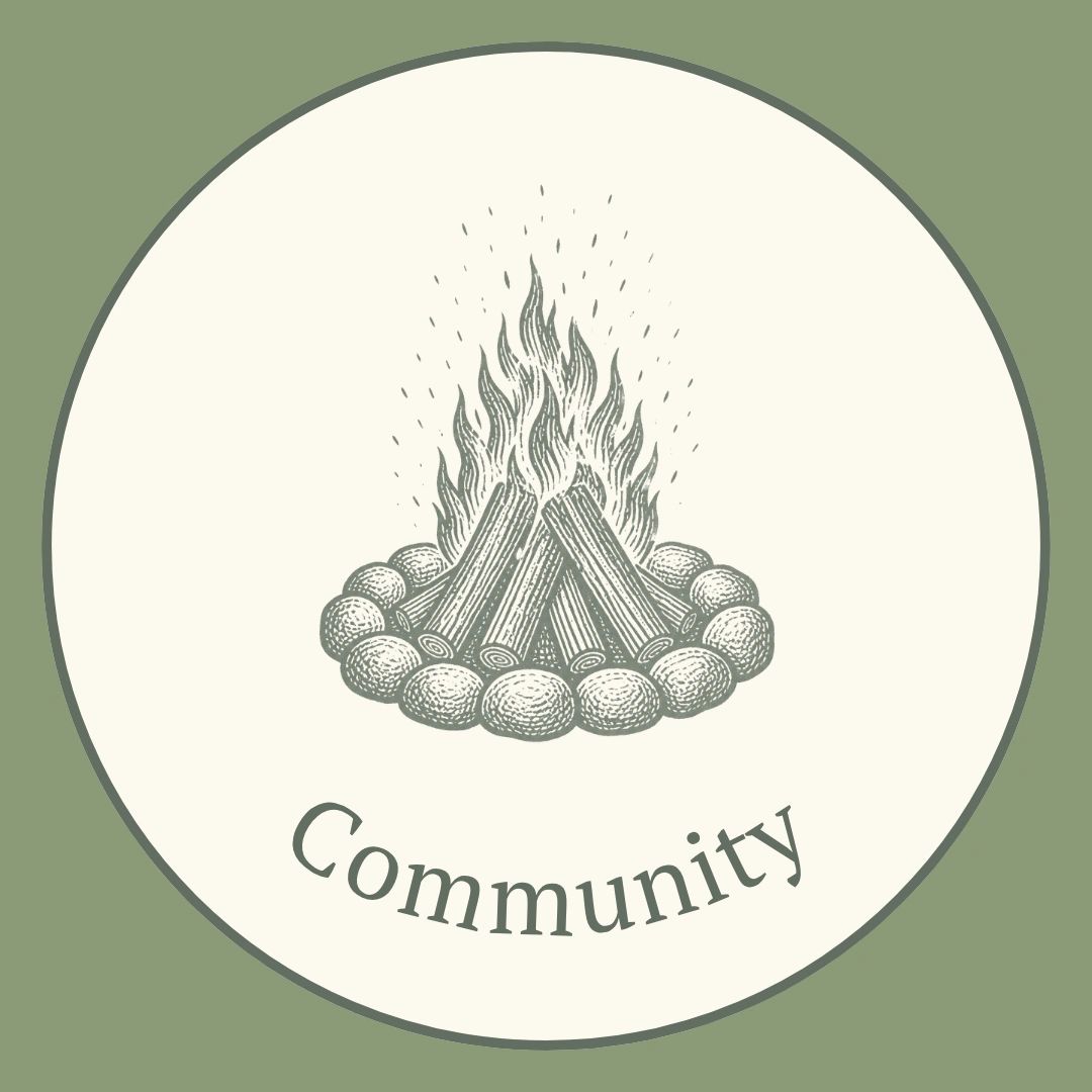 Pagan and witch community seal, a bonfire inside a ring of stones