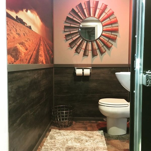 Inside restroom trailer.