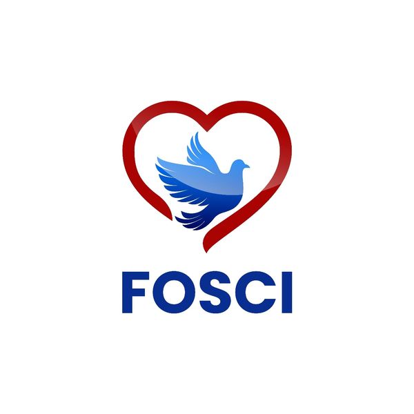 Logo featuring a blue dove inside a red heart with 'FOSCI' text below.