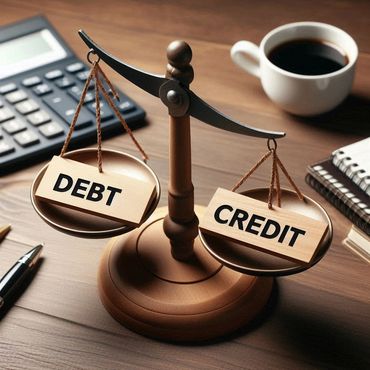 A scale with debt on one side and credit on the other.