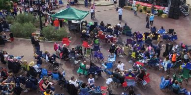 Crowd enjoying an outdoor event in a park.