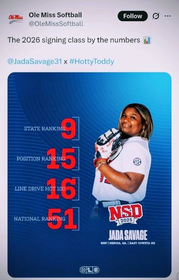 National Signing Day by the numbers. #HottyToddy #JadaSavage31