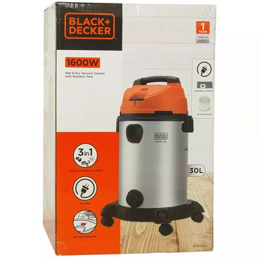 Black+Decker 1600W wet & dry vacuum cleaner with stainless tank.