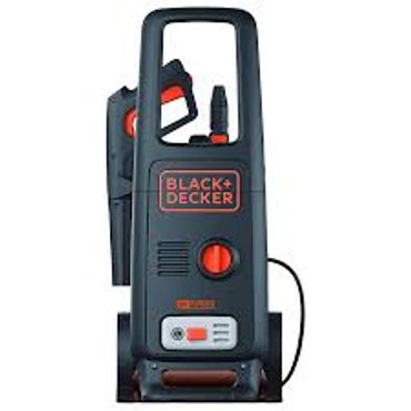 Black+Decker electric pressure washer with hose and spray gun.