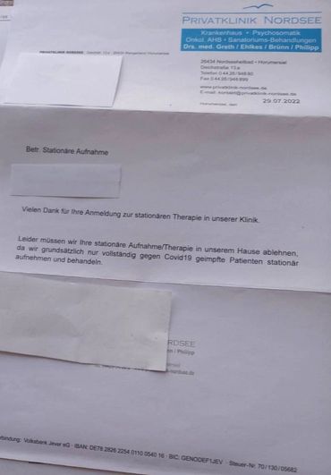 Mitteilungsschreiben von Klinik