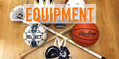 equipment lacrosse stick baseball bat helmet soccer ball basketball wrestling headgear