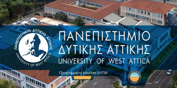 University of West Attica logo overlay on campus aerial view.