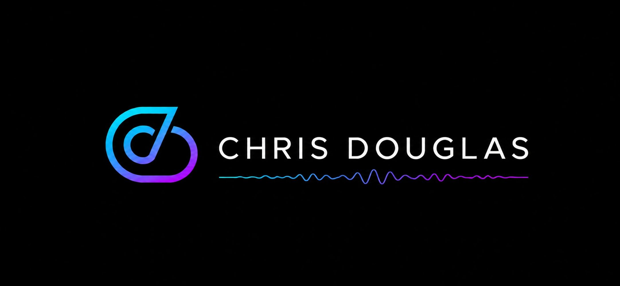 Chris Douglas logo with a blue-purple gradient CD-loop icon, white text, and a soundwave line.