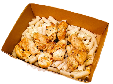 Sliced Chicken Breast Grilled with Lemon Garlic Sauce over Brown Rice Penne Pasta