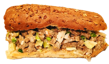 Mock Chicken Sandwich (made with Tempe) on Bordenave's Nine Grain Roll