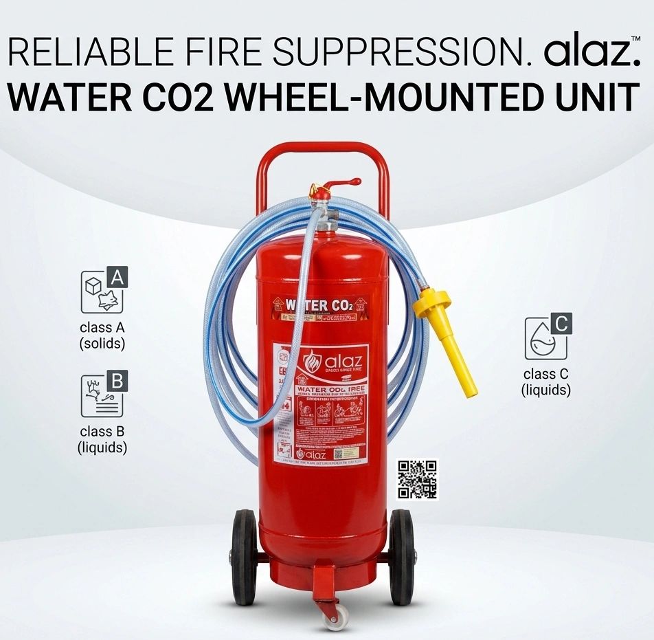 Alaz water CO2 fire extinguisher unit on wheels