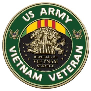 US Army Vietnam Veteran emblem with service badge and text.