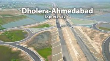 Aerial view of the under-construction Dholera-Ahmedabad Expressway.