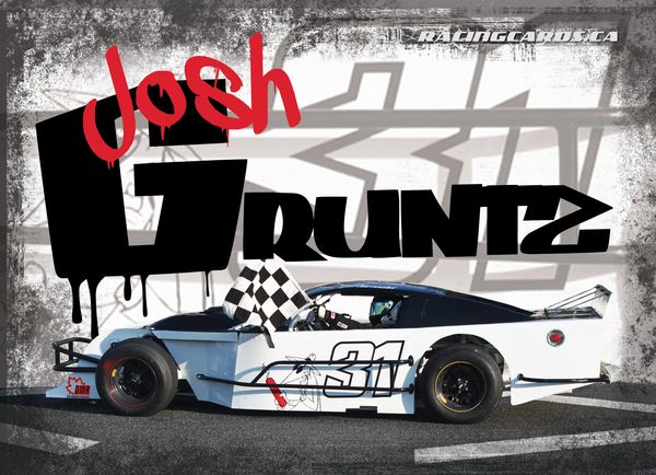 Race car with number 31 and checkered flag, featuring Josh Gruntz's name.