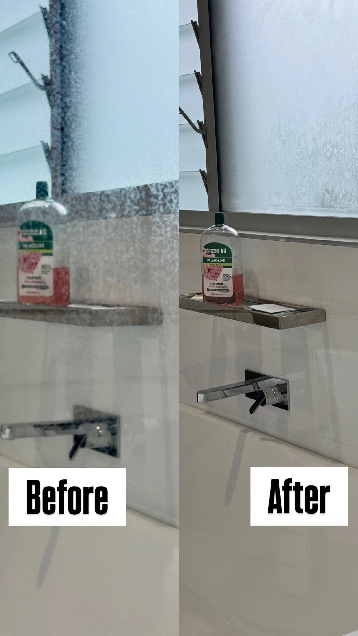A bathroom shower glass we recently polished and coated.