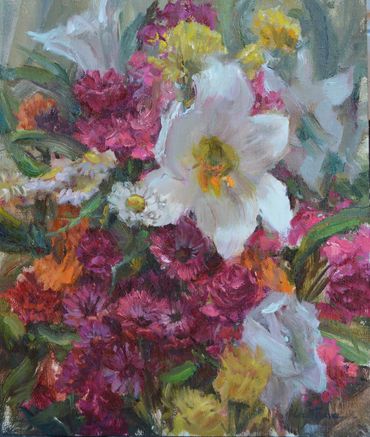 Lilies, Chrysanthymums and Daisies 12x10