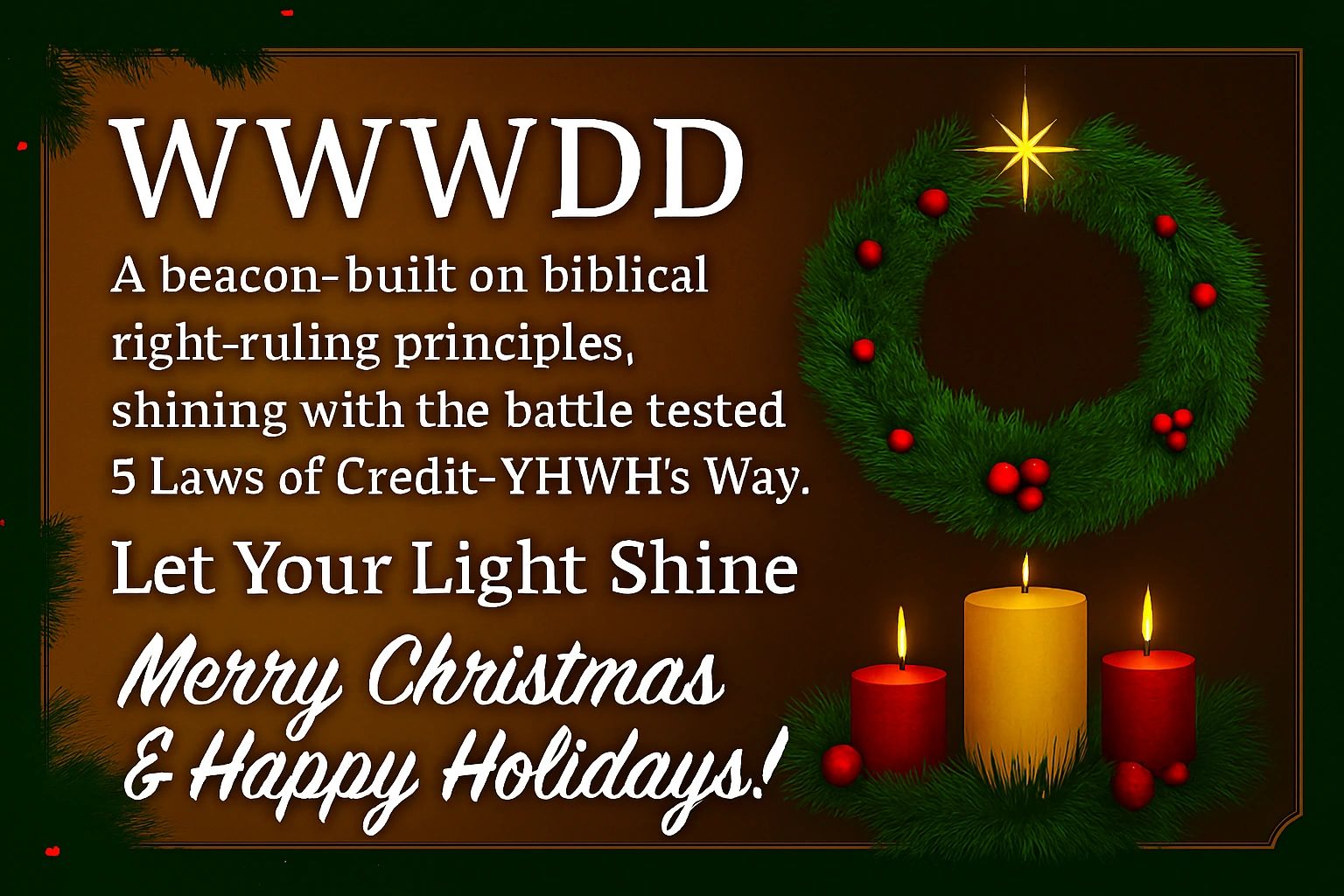 A beacon—built on right-ruling principles, shining the battle-tested 5 Laws of Credit—YHWH's Way!