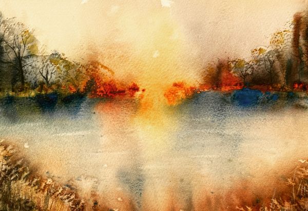 Sunset burst abstract watercolour artwork