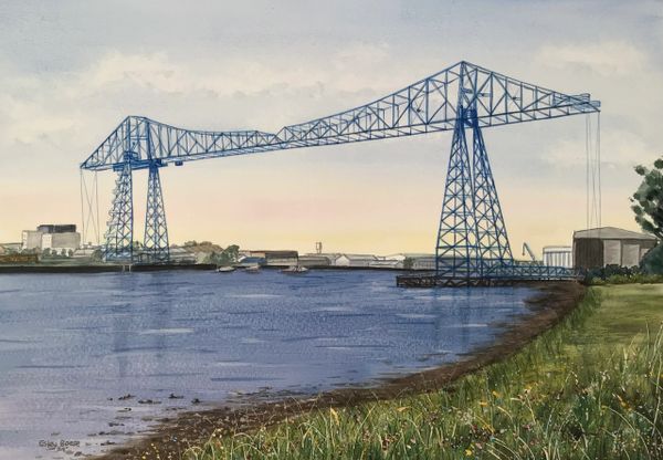 The Tees Transporter original watercolour painting. Framed and ready to place in your home. 
46x32cm