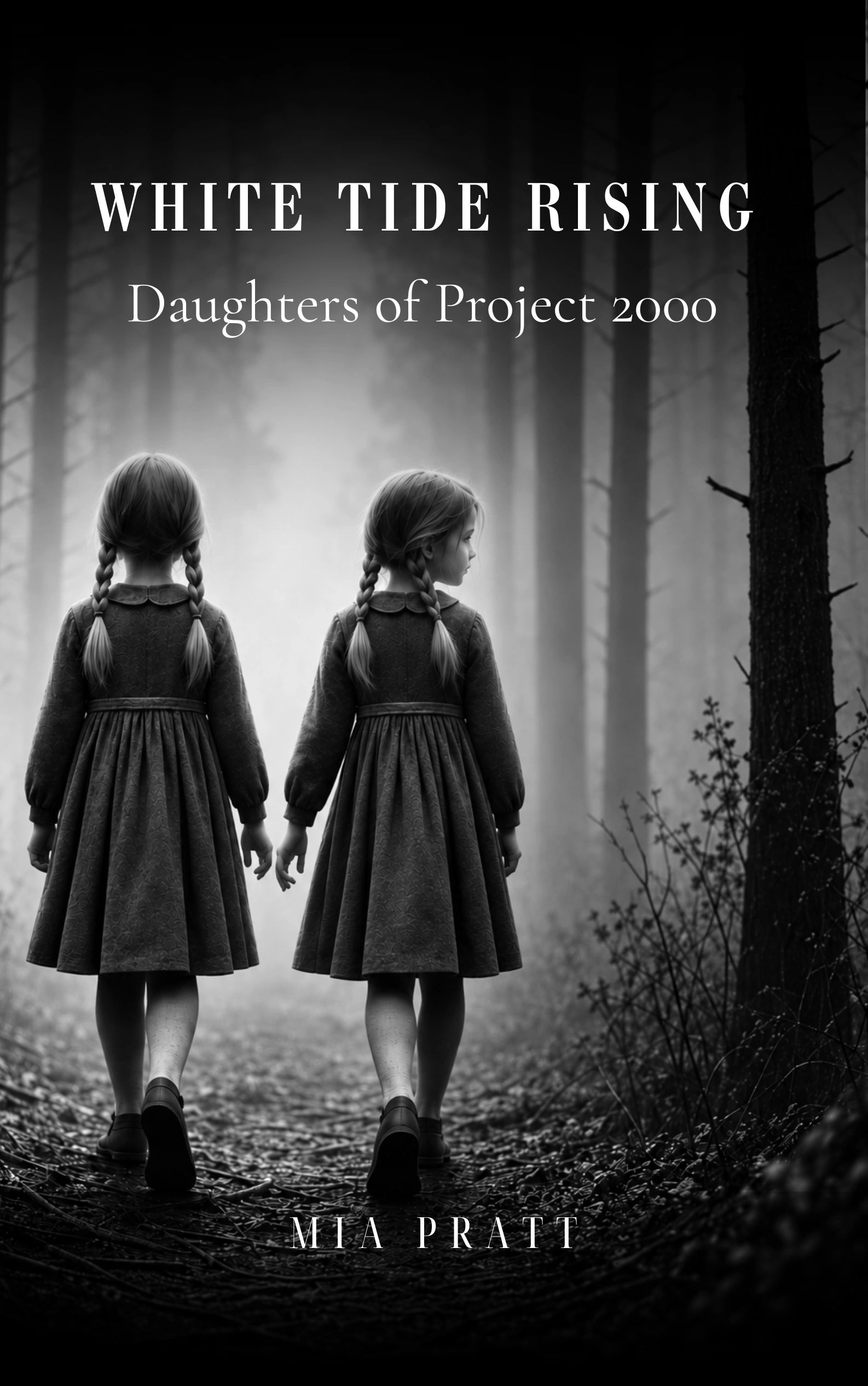 white tide rising book cover young twin girls walking away in foggy woods
