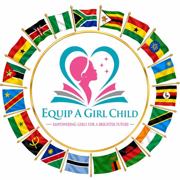 Logo surrounded by African flags promoting girls' empowerment.